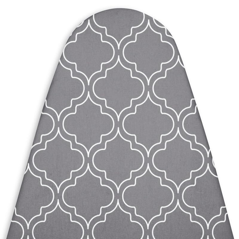 Encasa Ironing Board Cover with Drawstring Tightening - Fits Standard Medium Boards of 112x34 cm - Not Laminated - 100% Cotton & Durable - Washable - Printed - Grey Tiles