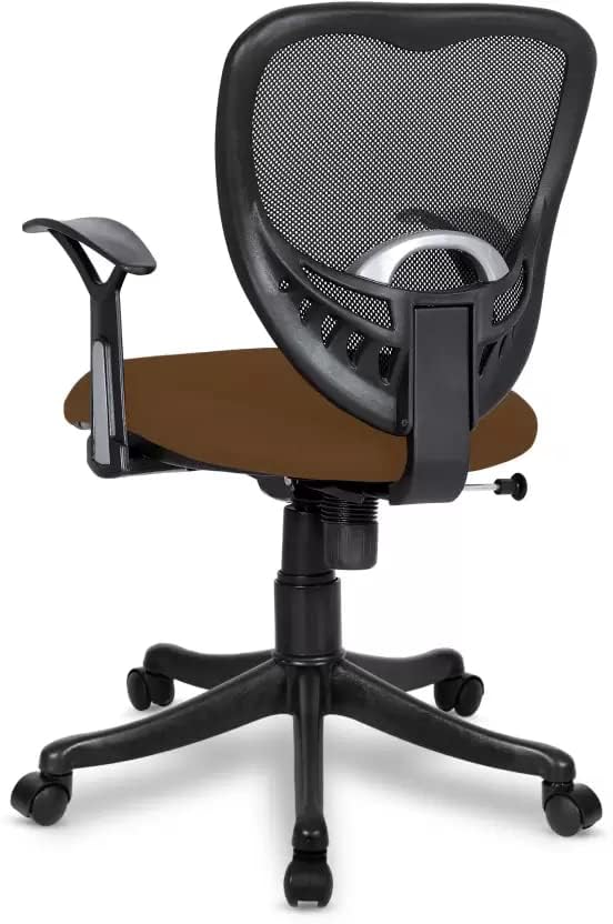 Kuber Industries Ergonomic Revolving Office Chairs for Work from Home | Comes with Manual Height Adjustable, Armrest & Lumbar Support | Comfy Study Chair for Students with Wheels | Black & Brown Seat