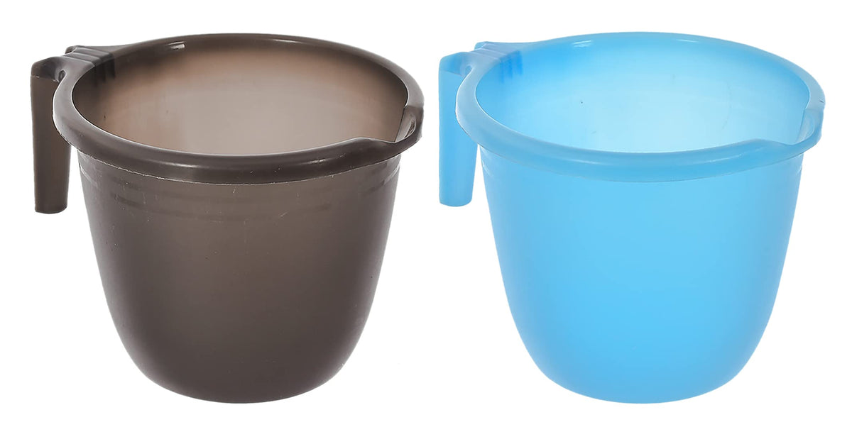 Kuber Industries Multiuses Lightweight, Unbreakable Plastic Bathroom Mug 1 Litre Pack of 2 (Black & Sky Blue)-46KM0222, Standard