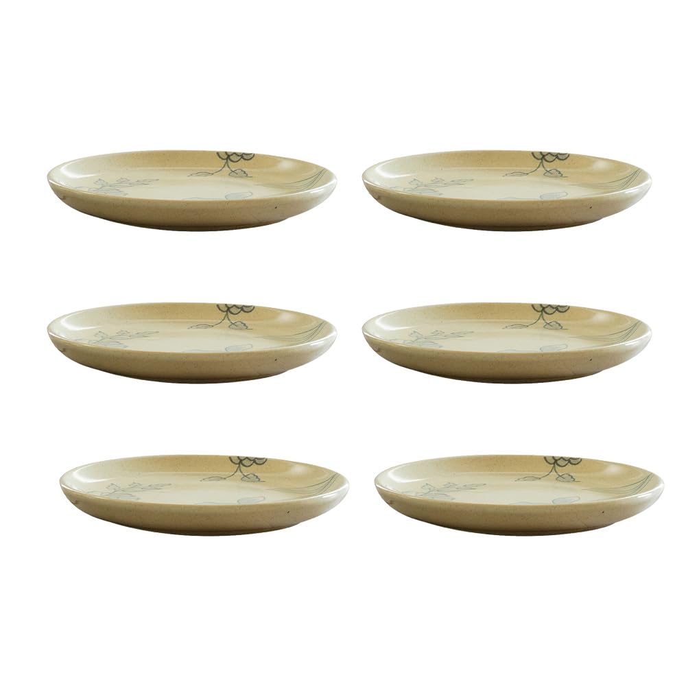 Ellementry Fiore Ceramic Side Plate| Dishwasher & Microwave Safe | Food Grade | Dinnerware | Bone-Ash Free | Crockery for Dining & Gifting | Kitchen Accessories Items (Pack of 6)