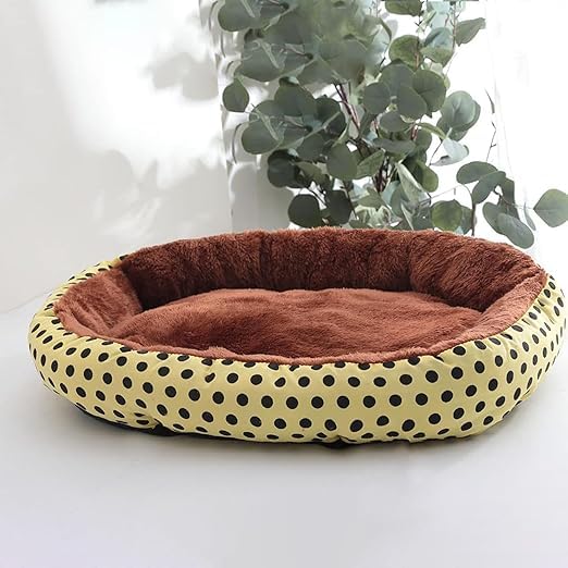 Petvit Dog & Cat Bed|Soft Plush Top Pet Bed|Oxford Cloth Polyester Filling|Medium Washable Dog Bed|Circular Cat Bed with Rise-Edge Pillow|QY039YC-L|Yellow & Coffee