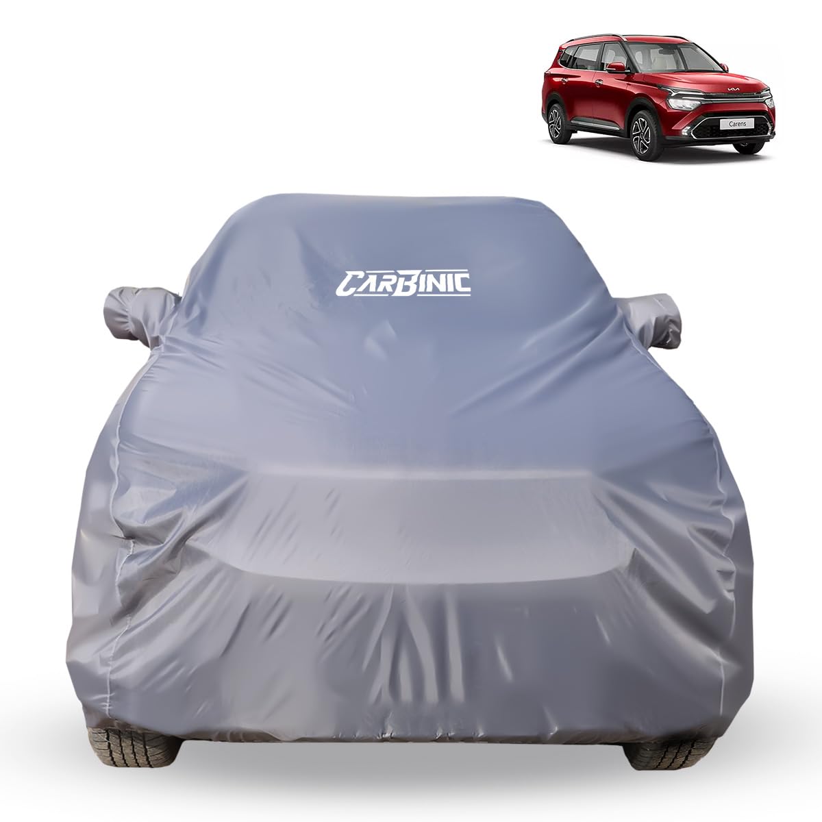 CARBINIC Car Body Cover for KIA Carens 2022 | Water Resistant, UV Protection Car Cover | Scratchproof Body Shield | Dustproof All-Weather Cover | Mirror Pocket & Antenna | Car Accessories, Grey