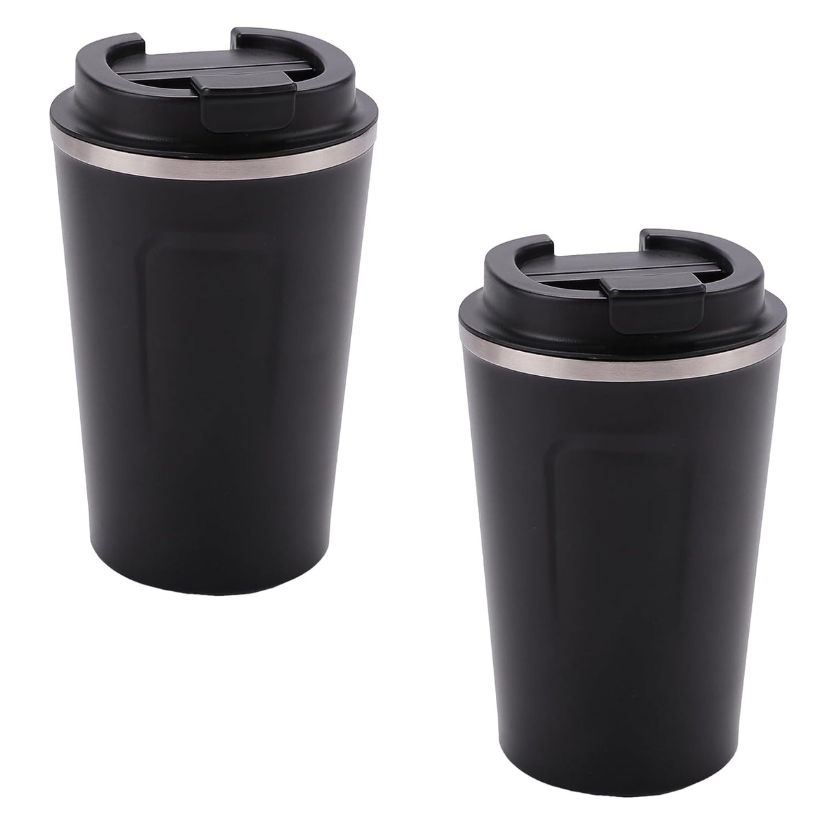 Kuber Industries Stainless Steel Insulated Coffee Cup with Sipper Mouth|Travel Coffee Mug 380 ML-Pack of 2|Black|