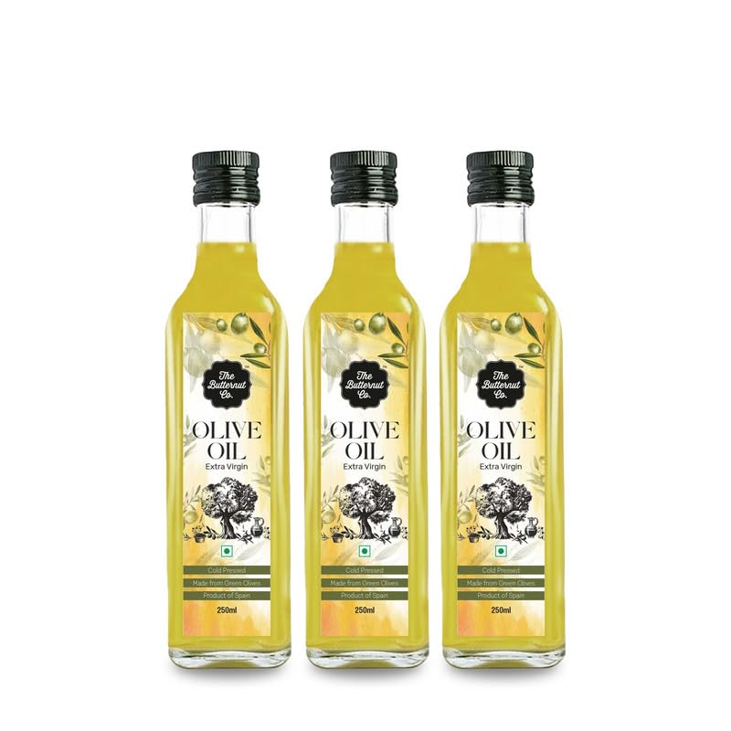 The Butternut Co. Cold Pressed Extra Virgin Olive Oil, Premium Cooking Oil, Perfect for Frying, Dressing, Garnishing & Drizzling on Salads, Good for Digestion and Heart, Daily Use, 250ml (Pack of 3)