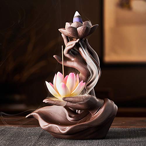 Ekhasa Ceramic Agarbatti Stand Backflow Smoke Fountain for Home Decor with Ash Catcher | Incense Stick Holder Agarbati Stand | Back Flow Cone Incense Holder Wave Smoke Dhoop Stand Fountain Waterfall