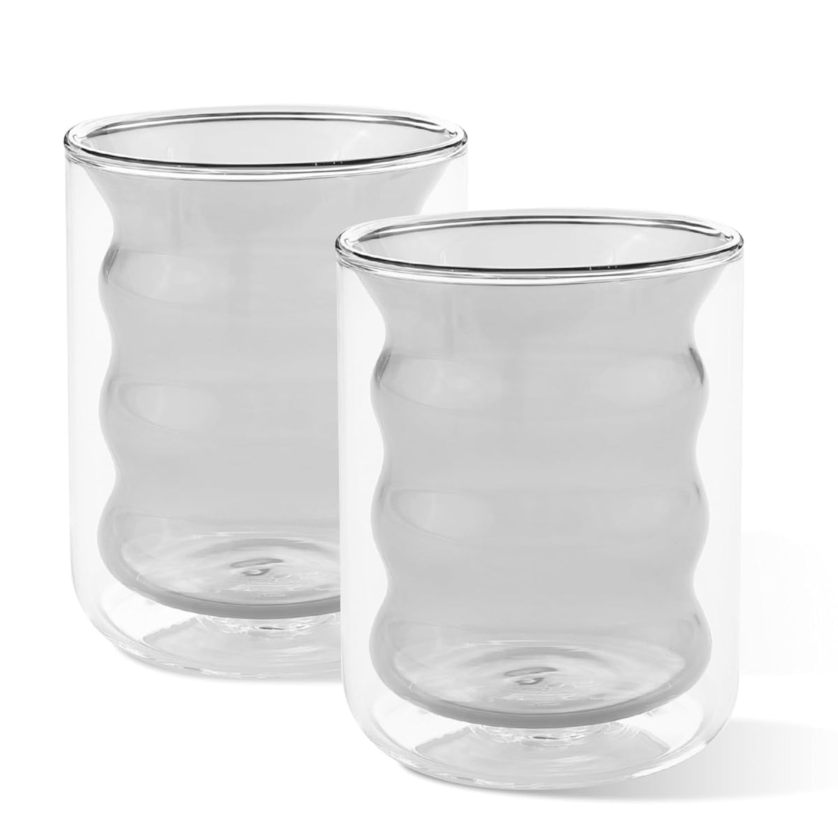 Kuber Industries 6 Pcs Waved Shape Glasses | Double Walled Borosilicate Glass | High Thermal Resistance | Microwave & Dishwasher Safe | 200 ML | Pack of 3 | Gray