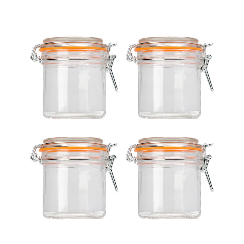 Anko 260ml Clip Lid Glass Jar|Ideal For Dry Foods, Pastas Or Biscuits| Perfect Storage Solution| Rounded Glass Jar With Wide Mouth Lid With Clip Fasteners|Bpa Free| 9.9cm H X 8.3cm Dia.|Set Of 4