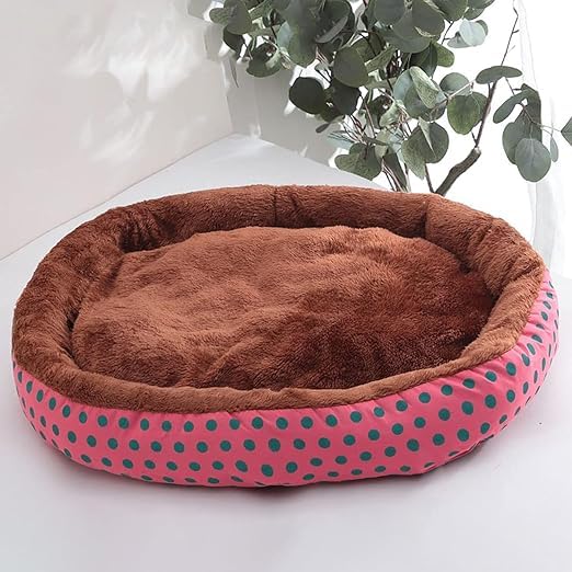 Petvit Dog & Cat Bed|Soft Plush Top Pet Bed|Oxford Cloth Polyester Filling|Medium Washable Dog Bed|Circular Cat Bed with Rise-Edge Pillow|QY039RC-M|Red & Coffee