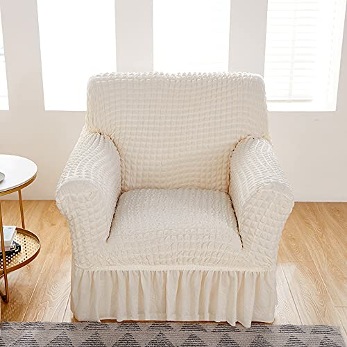 Kuber Industries Pack of 3 Sofa Cover | Single Seater Sofa Cover | Sofa Chair Cover | Couch Cover for Hall | Universal Sofa Slipcover | Elastic Spandex Sofa Cover for Living Room | OSSC001 | White