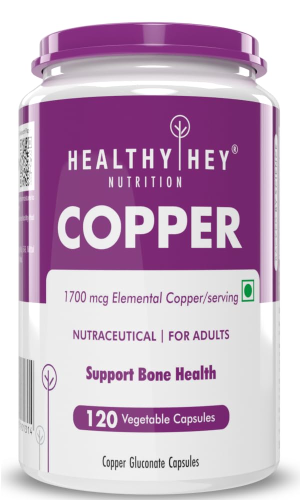 HealthyHey Nutrition Chelated Copper Gluconate - Highly Bioavailable Form - Non-GMO, Gluten Free -120 Veg. Capsules