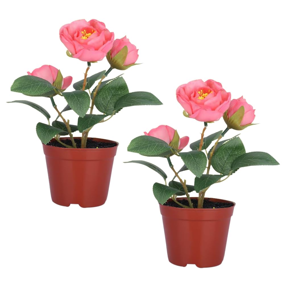 Kuber Industries Artificial Plants for Home D?cor|Natural Looking Indoor Fake Plants with Pot|Artificial Flowers for Decoration-Pack of 2 (Pink)