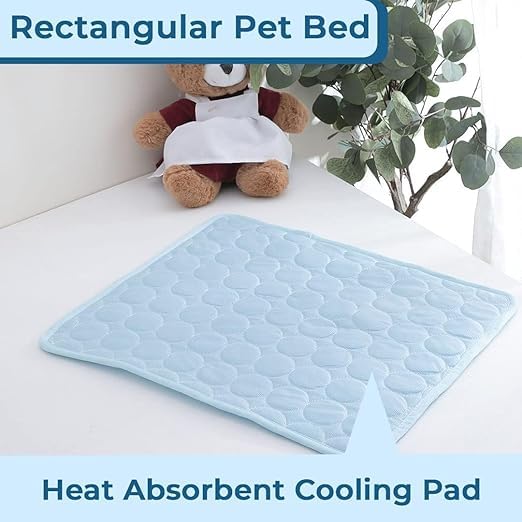 Petvit Rectangular Dog & Cat Bed|Premium Cool Ice Silk with Polyester with Bottom Mesh|Multi-Utility Self-Cooling Pad for Dog & Cat|Light-Weight & Durable Dog Bed|ZQCJ001LB-XS|Light Blue