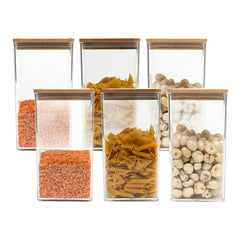 Anko 1 Litre Tall Airtight Transparent Plastic Food Storage Container-Set of 6|Leak-proof with Bamboo Lid|Food-grade Kitchen Organiser|BPA Free|Jars/Containers Ideal for Cereals, Pasta, Cookies, Nuts