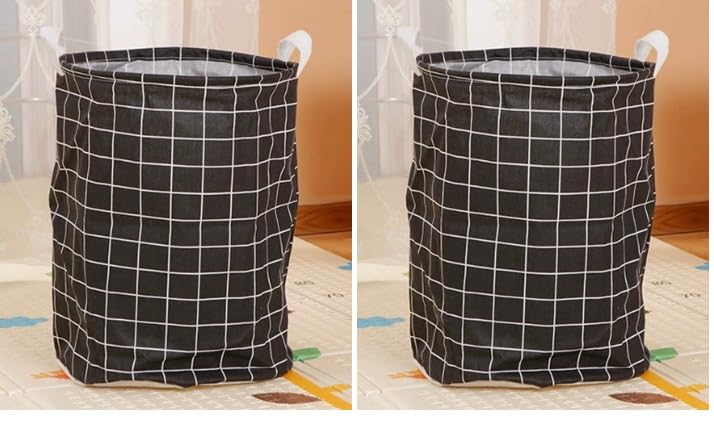 Kuber Industries Pack Of 2 Foldable Storage Basket|Round Toy Storage Bin|Side Grab Handle|Wardrobe, Closet Organizer (Black)