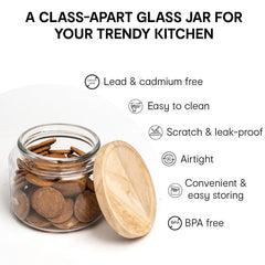Anko 1.5L Clear Glass Jar for Kitchen Storage | Set of 4 | Airtight Container Set for Kitchen with Rubberwood Lid | Dishwasher Safe Kitchen Storage Container Set for Flour/Cereal/Pulses