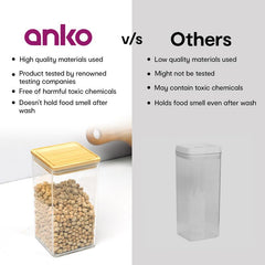 Anko 1 Litre Tall Airtight Transparent Plastic Food Storage Container-Set of 2|Leak-proof with Bamboo Lid|Food-grade Kitchen Organiser|BPA Free|Jars/Containers Ideal for Cereals, Pasta, Cookies, Nuts