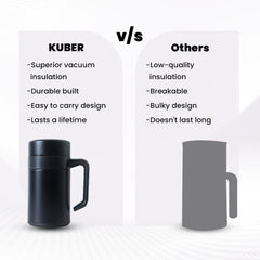 Kuber industries Stainless Steel Vacuum Insulated Mug With Lid 400 ML-Pack of 4 (Black)