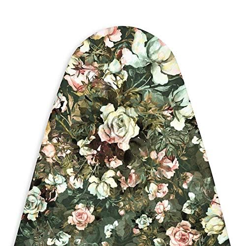 Encasa Homes Ironing Board Cover with 4mm Extra Thick Felt Pad for Steam Press - Green Roses - (Fits Standard Large Boards of 125 x 39 cm) Elastic Fitting, Heat Reflective, Protective