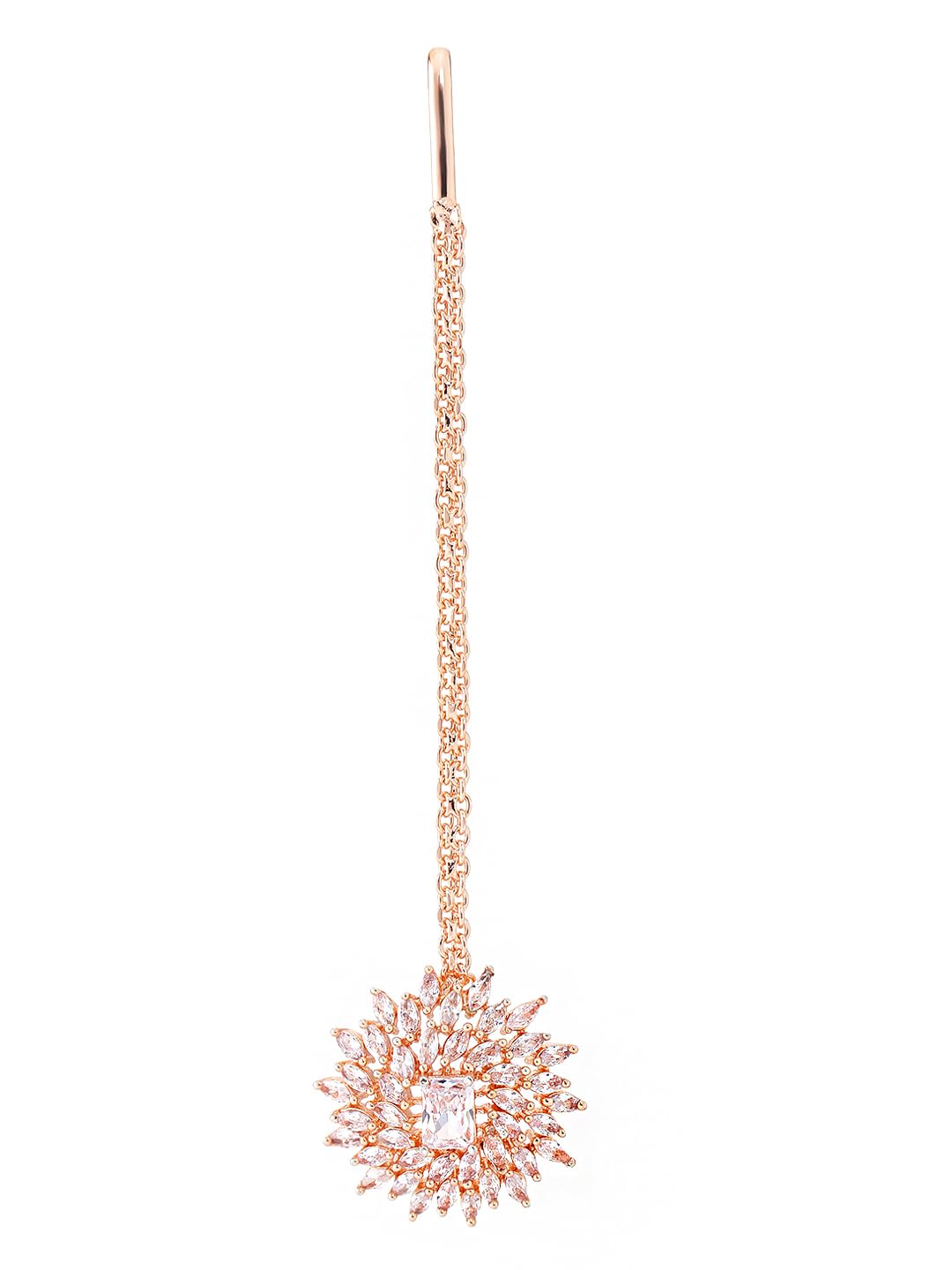 Yellow Chimes American Diamond Maang Tikka for Women Rosegold Plated High Grade Authentic White AD Jewellery Maang Tikka for Women and Girls