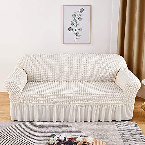 Kuber Industries Pack of 4 Sofa Cover | 3-Seater Sofa Cover | Sofa Chair Cover | Couch Cover for Hall | Universal Sofa Slipcover | Elastic Spandex Sofa Cover for Living Room | 3SSC001 | White