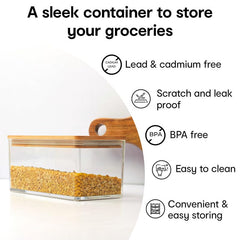Anko 1 Litre Acrylic Airtight Food Storage Container With Bamboo Wood Lid - Pack of 4|BPA-free Multi-utility Leak-proof Clear Acrylic Container for Spices, Herbs, Nuts,Cereals and other Condiments