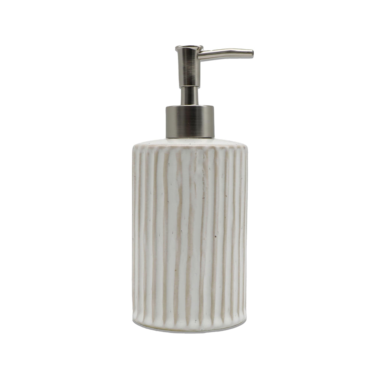 Anko Soap Dispenser Reactive Lined - Stylish Ceramic Bath Accessory Set | Durable Plastic Sprayer | Natural Finish | 18.5x8.2cm