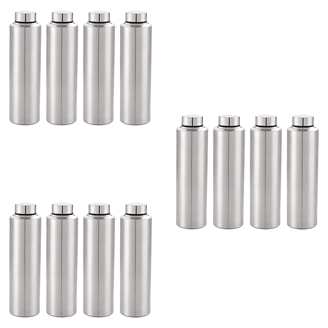 Kuber Industries Pack of 3 Stainless Steel Water Bottle | 1 Litre Steel Water Bottles | 12 Pieces Water Bottle For Fridge | Cold Water Bottle | Water Bottle for School-Collage-Office-Travel | Silver