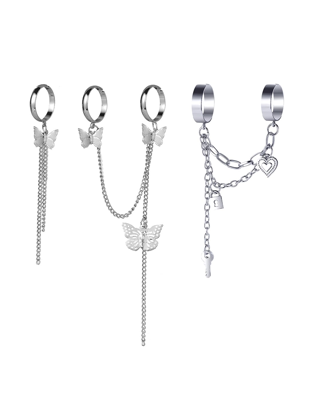 Yellow Chimes Rings for Women and Girls Chain Finger Rings | Butterfly Adjustable 5 Pieces Silver Punk Chain Finger Rings Five Fingers Open Ring | Birthday Gift For Girls and Women