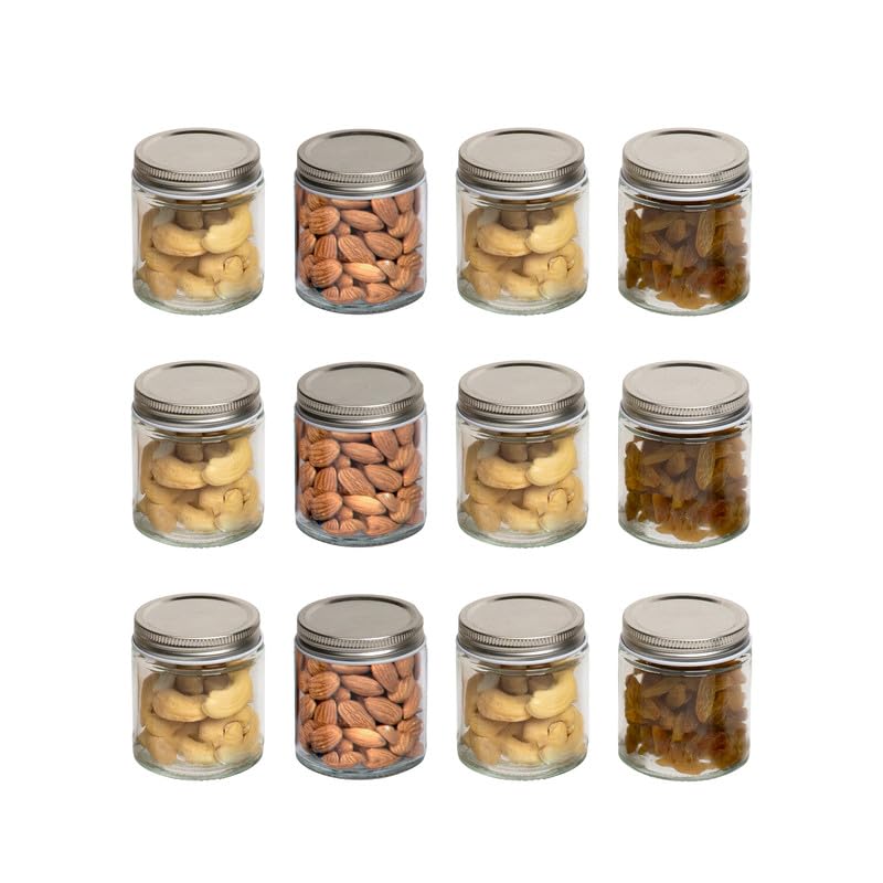 Anko Airtight Preserving Jar/Container| 12-Piece Set of 300 ml Each| Preserving Glass Jars With Tin Lid|Airtight Leakproof Tall Cylindrical Glass Jars| Food Safe|Corrosion Resistant Lid