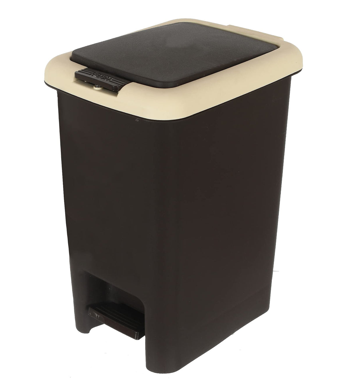 Kuber Industries 6.5 Ltr Plastic Press-Top, Step-On Push & Pedal Dustbin For Home, Kitchen, Office And Bathroom Garbage with Lid (Black & Cream)