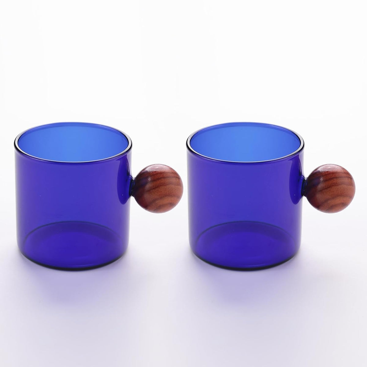 Kuber Industries 10 Pcs Borosilicate Glass Coffee Cups | Cup with Wooden Ball Handle | High Heat Resistant | Microwave and Dishwasher Safe | 120 ML | Pack of 5 | Blue