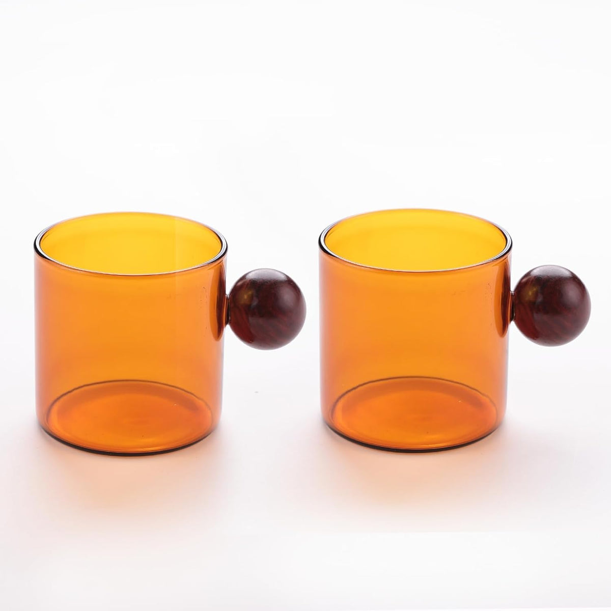Kuber Industries 10 Pcs Borosilicate Glass Coffee Cups | Cup with Wooden Ball Handle | High Heat Resistant | Microwave and Dishwasher Safe | 120 ML | Pack of 5 | Amber