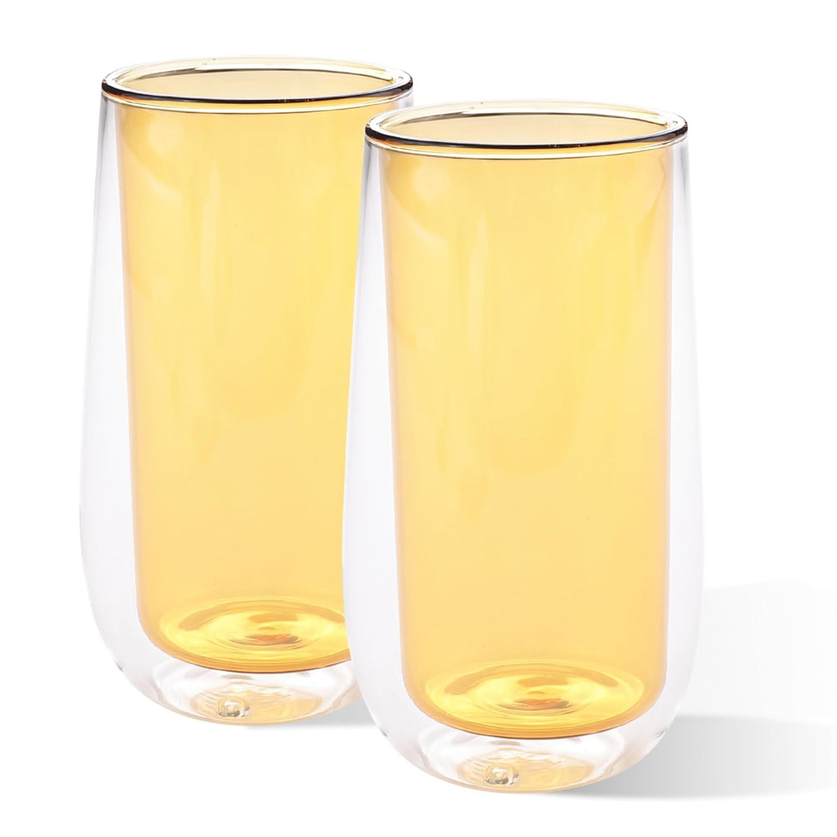 Kuber Industries 2 Pcs Double Walled Borosilicate Glass | High Thermal Resistance | Microwave & Dishwasher Safe | 240 ML | Pack of 1 | Yellow