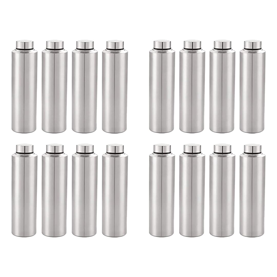 Kuber Industries Pack of 4 Stainless Steel Water Bottle | 1 Litre Steel Water Bottles | 16 Pieces Water Bottle For Fridge | Cold Water Bottle | Water Bottle for School-Collage-Office-Travel | Silver