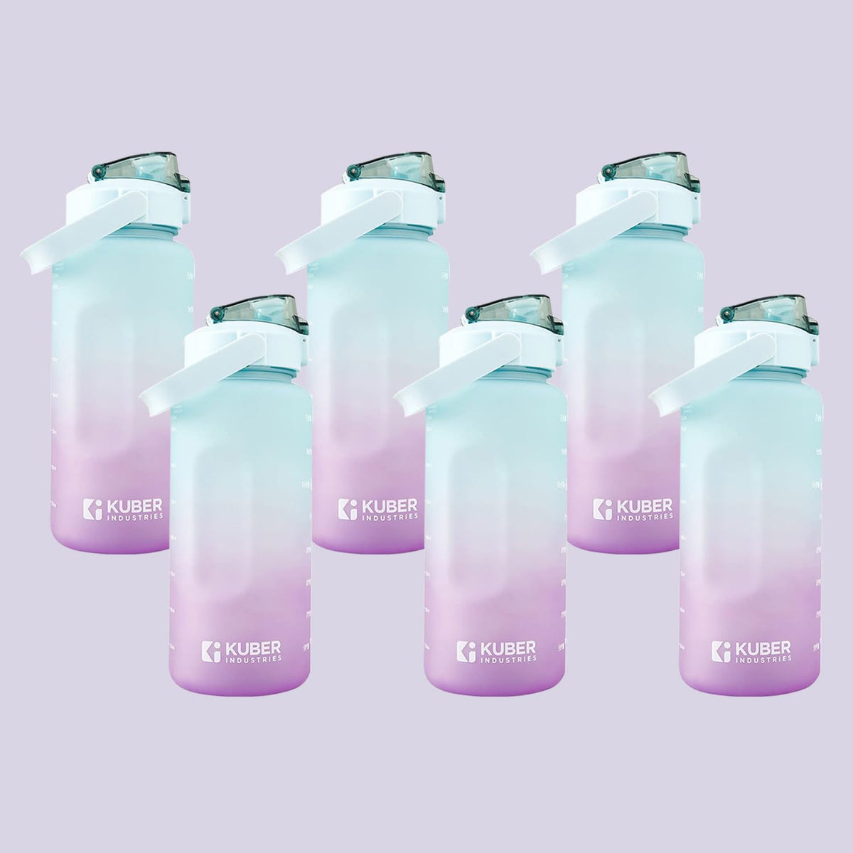 Kuber Industries Motivational 2 LTR Water Bottle with Time Marker|BPA Free,Leakproof,Non-Toxic & Durable|Sipper Water Bottle for Kids & Adults with Straw|For Gym,Home,Office |Purple (Pack Of 6)