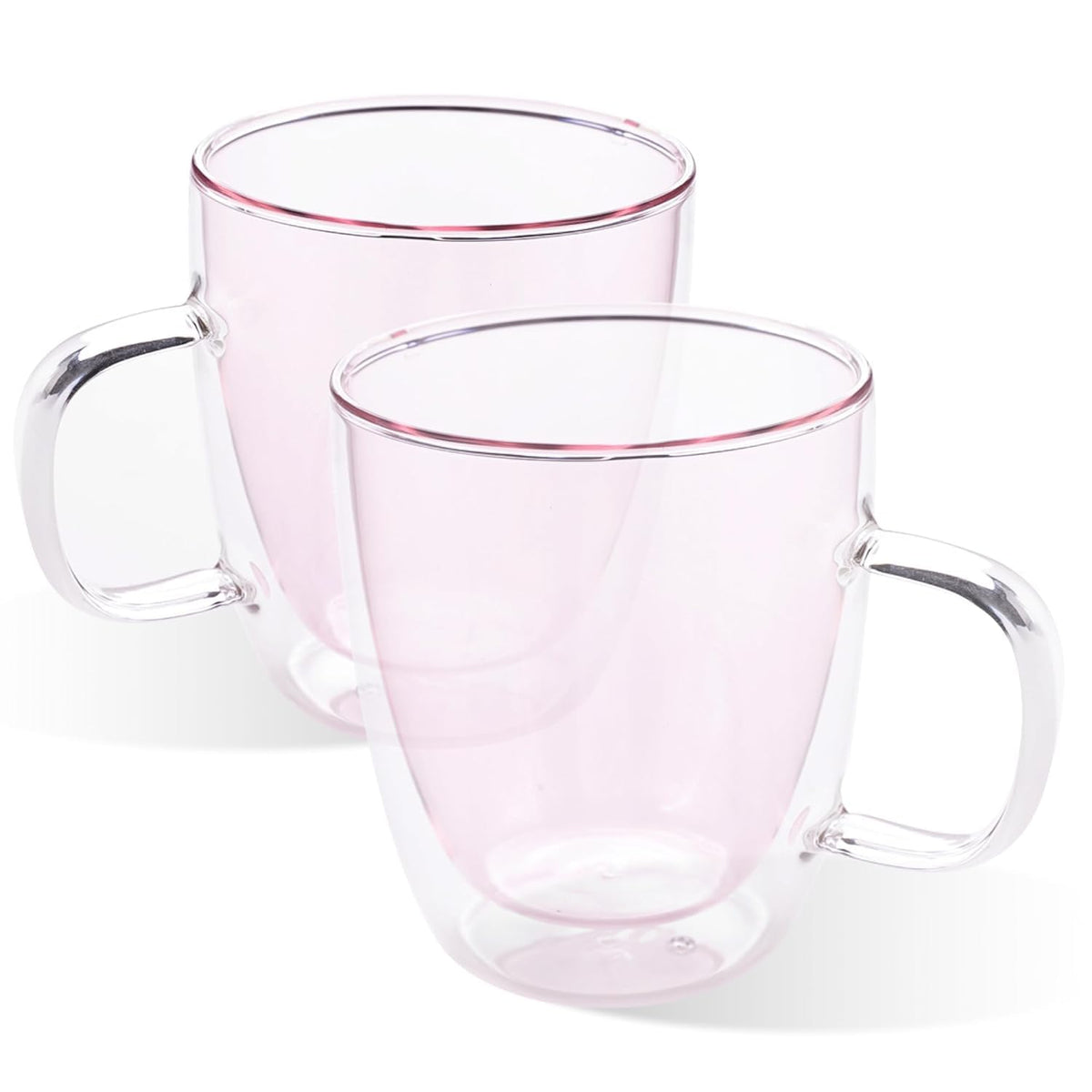 Kuber Industries 4 Pcs Glass Coffee Mugs | Borosilicate Double Walled Glass Mug | High Heat Resistant | Microwave and Dishwasher Safe | 400 ML | Pack of 2 | Pink