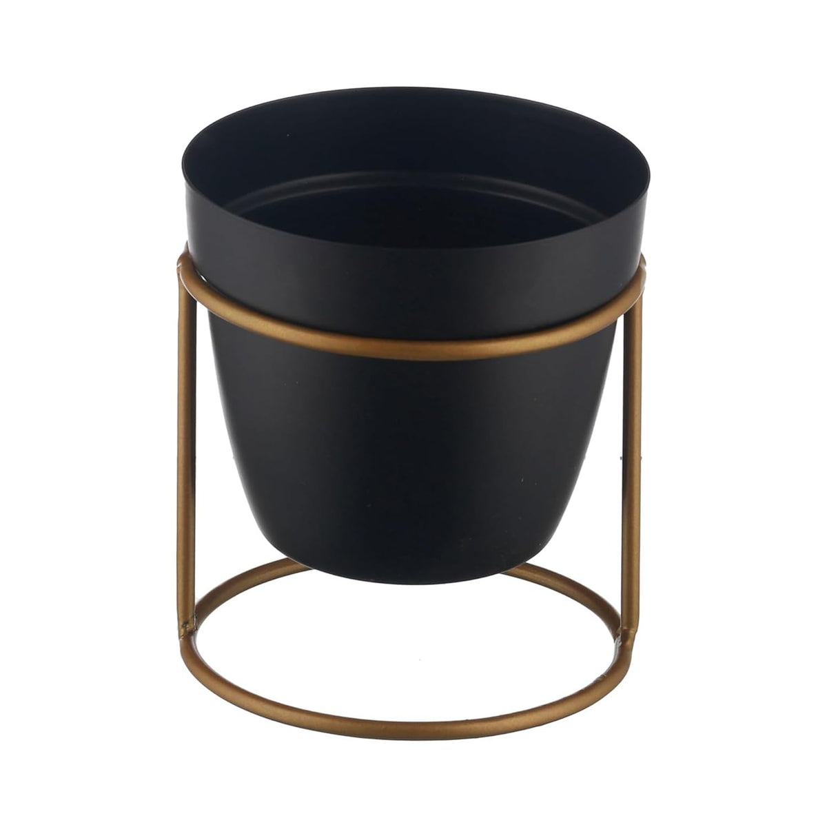 Kuber Industries Planter | Decorative Planter Basket | Flower Planter for Office D?cor | Home D?cor Flowers Pot | Balcony Flower Pot | Desktop Planter with Golden Stand | 1129-A | Black