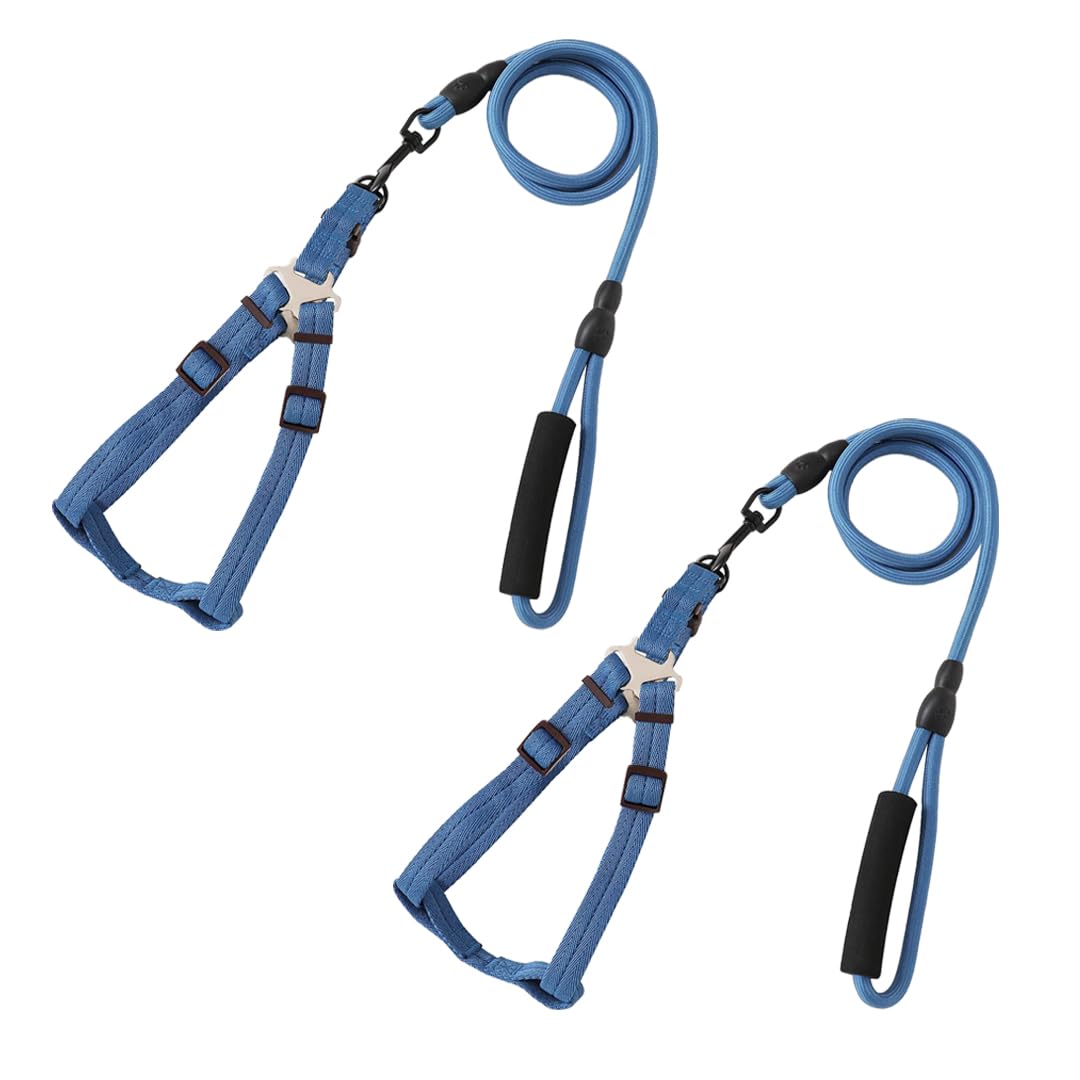 Kuber Industries Dog Harness For Medium Dogs & Leash Set|Premium Metal Hook|PDMGL-005-3|Comfortable Grip|Hand Spliced Belt For Added Strength|PDMGL-005-3| Soft Padding|Stylish Design |Blue (Pack Of 2)