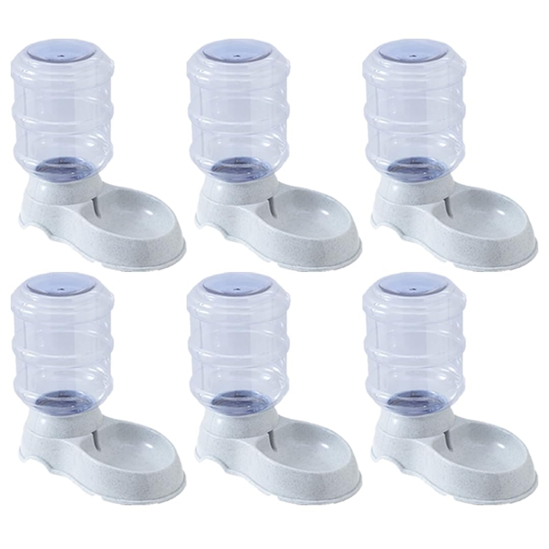 Kuber Industries Dog Food Bowl|Drinking Fountain Cat & Dog Bowl|Reusable,Durable|Bowl with Refillable Water Bottle|Stylish Dog Accessories for Indoor & Outdoor Use|LS147GR|3500ML|Grey (Pack of 6)