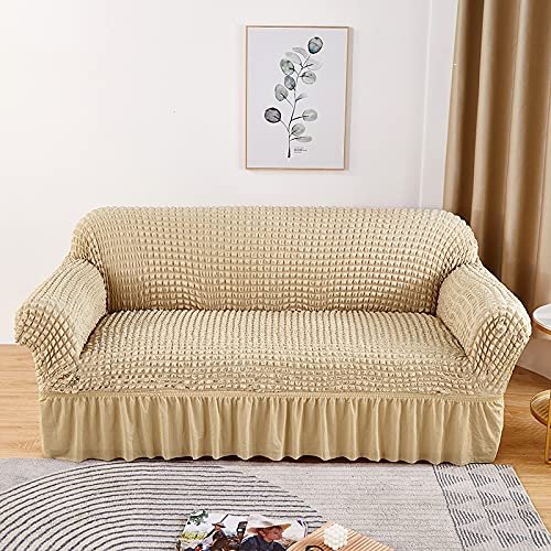 Kuber Industries Pack of 2 Sofa Cover | 3-Seater Sofa Cover | Sofa Chair Cover | Couch Cover for Hall | Universal Sofa Slipcover | Elastic Spandex Sofa Cover for Living Room | 3SSC005 | Beige