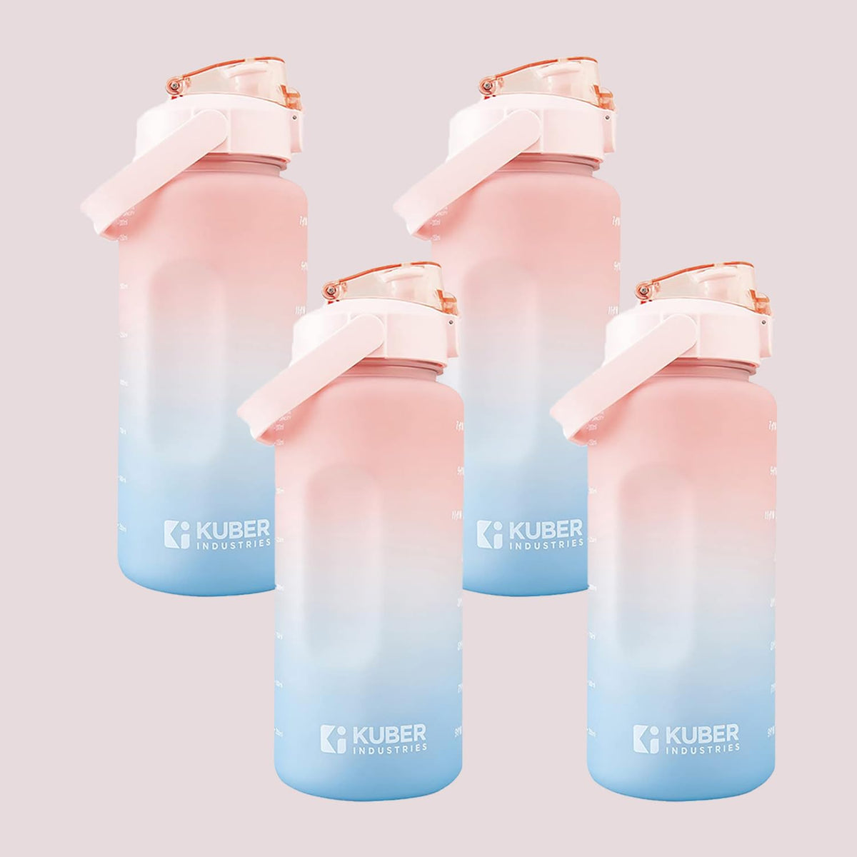 Kuber Industries Motivational 2 LTR Water Bottle with Time Marker|BPA Free,Leakproof,Non-Toxic & Durable|Sipper Water Bottle for Kids & Adults with Straw|For Gym,Home,Office & School |Pink (Pack Of 4)