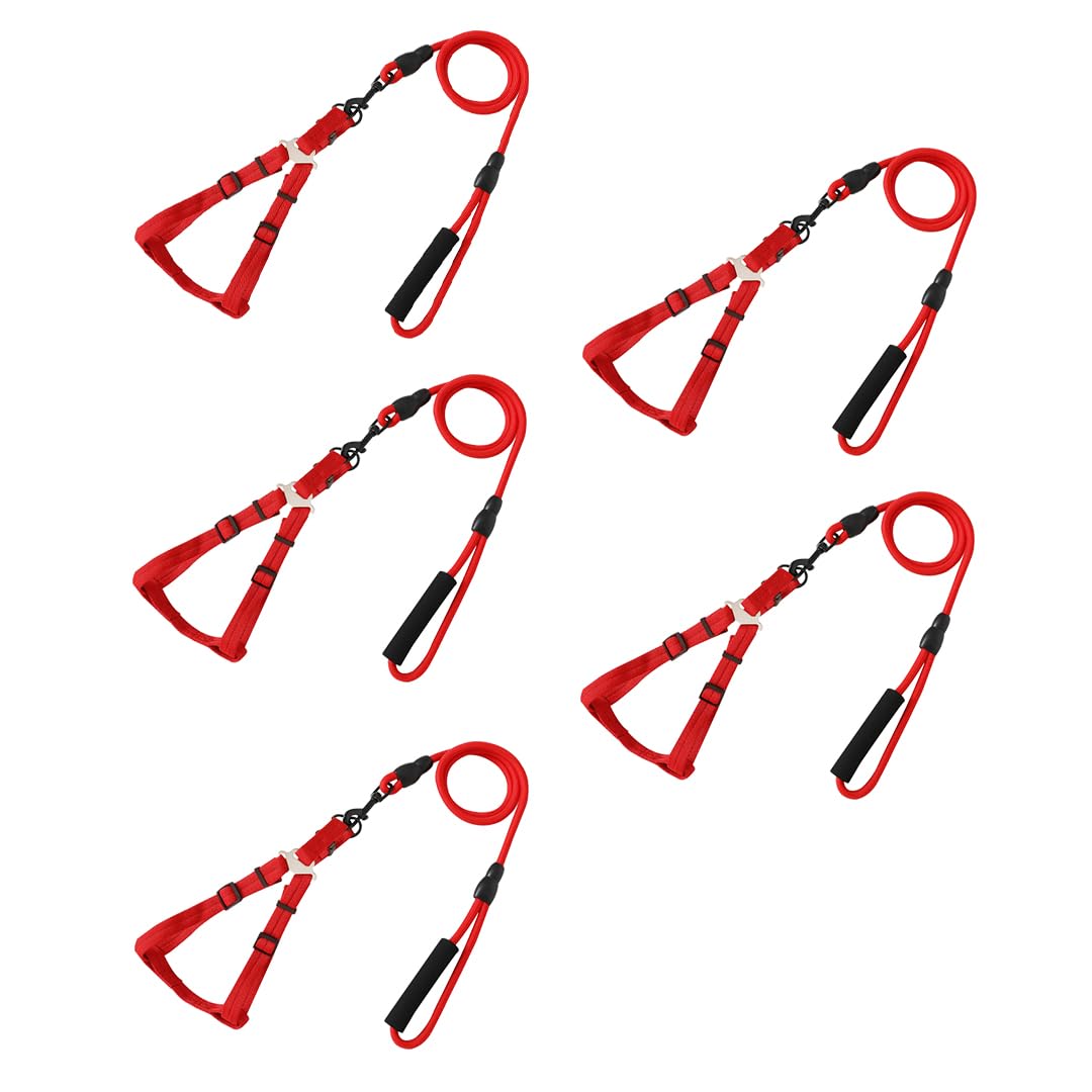 Kuber Industries Dog Harness For Medium Dogs & Leash Set|Premium Metal Hook|PDMGL-005-3|Comfortable Grip|Hand Spliced Belt For Added Strength |PDMGL-005-3| Soft Padding|Stylish Design |Red (Pack Of 5)