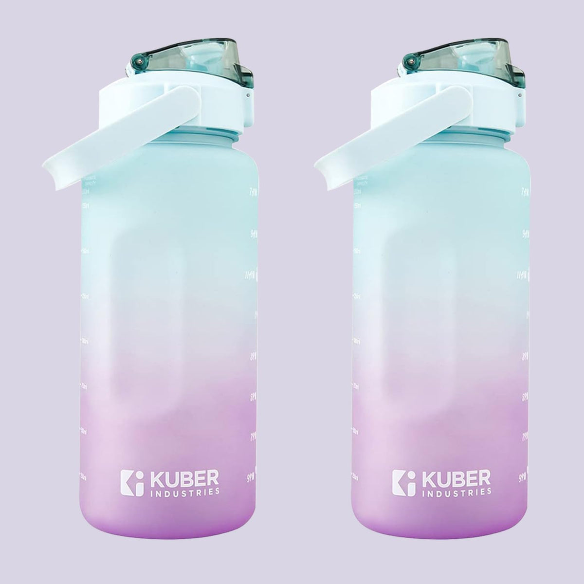 Kuber Industries Motivational 2 LTR Water Bottle with Time Marker|BPA Free,Leakproof,Non-Toxic & Durable|Sipper Water Bottle for Kids & Adults with Straw|for Gym,Home,Office |Purple (Pack of 2)