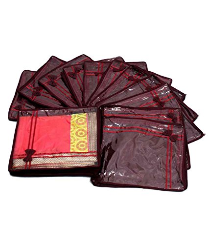 Kuber Industries 12 Piece Non Woven Saree Cover Set, Maroon (SC147)