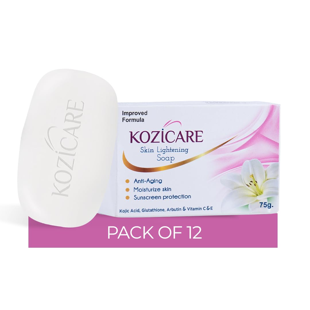 Kozicare Skin Lightening Soap - Pack of 12 | Enriched with Kojic Acid & Vitamin C Sabun Soap | Anti-Aging & Sun Protection | Glowing Skin | Moisturizing Bath Soap for Men & Women