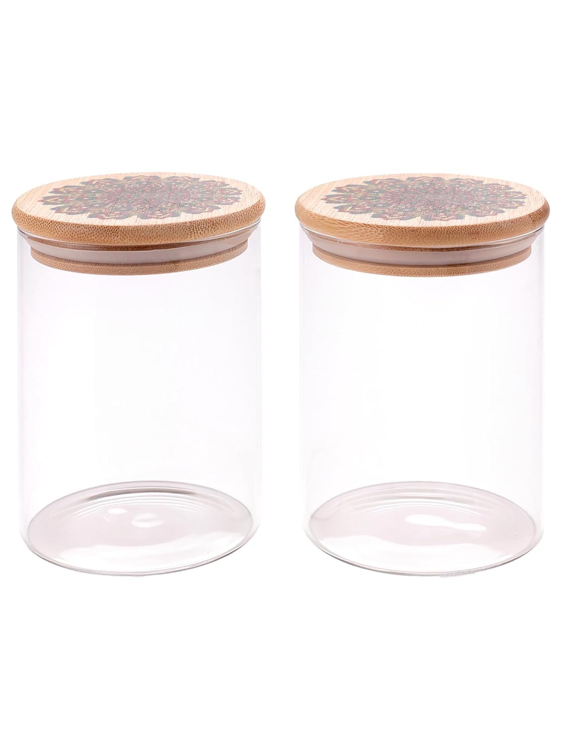 Kuber Industries Borosilicate Glass Jar with Printed Bamboo Lid|Kitchen Organizer Items and Storage|Multi-utility, Leakproof, Airtight Storage Jar for Cookies,Snacks,Tea,Coffee,Sugar|Pack of 2(600ml)