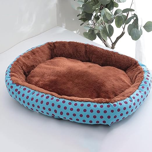 Petvit Dog & Cat Bed|Soft Plush Top Pet Bed|Oxford Cloth Polyester Filling|Medium Washable Dog Bed|Circular Cat Bed with Rise-Edge Pillow|QY039BC-M|Blue & Coffee