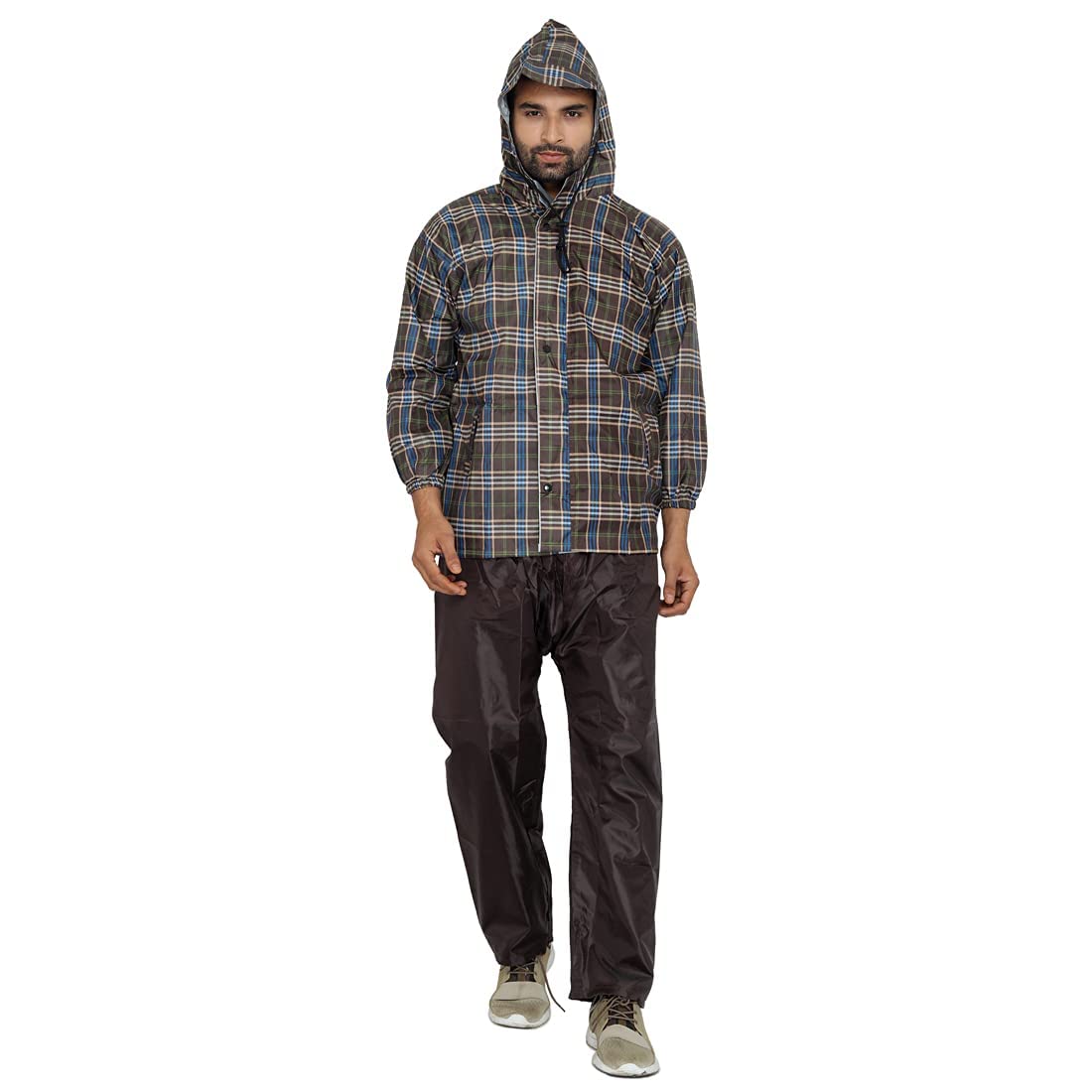 THE CLOWNFISH Rain Coat for Men Waterproof for Bike Reversible Double Layer with Hood Raincoat for Men. Set of Top and Bottom Packed in a Storage Bag. Pioneer Pro series (Brown, XXX-Large)