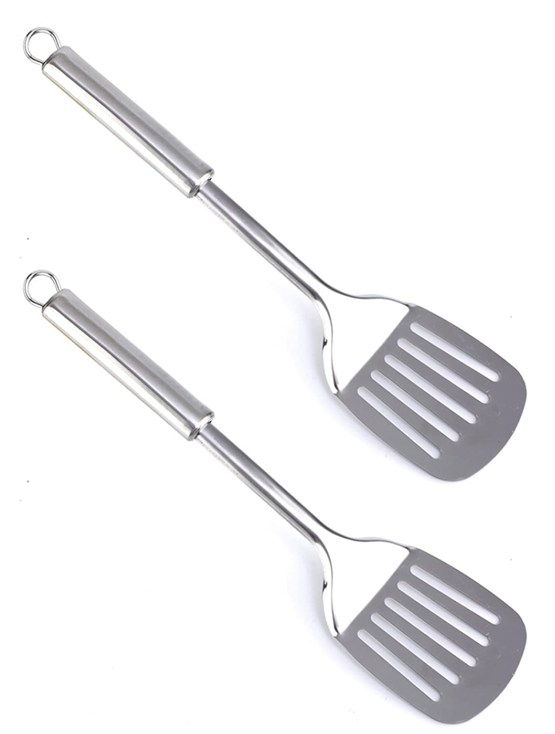 Kuber Industries Stainless Steel Turners/Slotted Turner/Cooking Turner/for Dosa, Roti, Omlette, ParatHas, PavBHaji-Pack of 2 (Silver), Standard