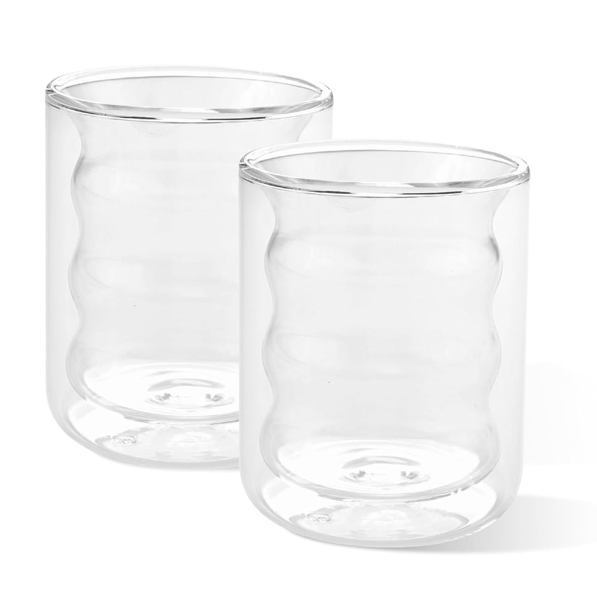 Kuber Industries 12 Pcs Waved Shape Glasses | Double Walled Borosilicate Glass | High Thermal Resistance | Microwave & Dishwasher Safe | 200 ML | Pack of 6 | Transparent